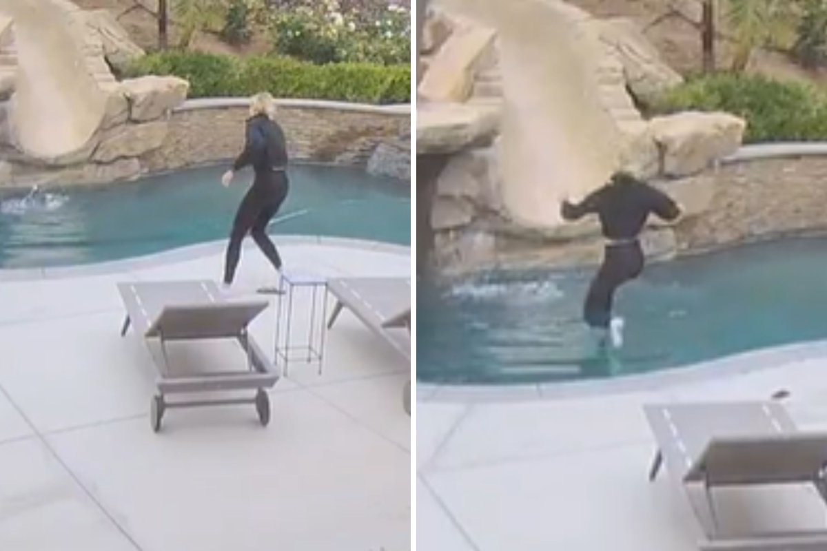 Security Camera Captures Owner Jumping Into Pool Fully Clothed To Save Dog